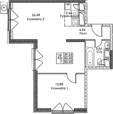 Планировка — ЭВОПАРК Сокольники, 2-комн., 50 м²
