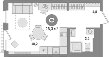 Планировка — Квартал Герцена, Студия, 26 м²