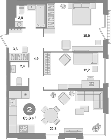 Планировка — Квартал Герцена, 2-комн., 66 м²