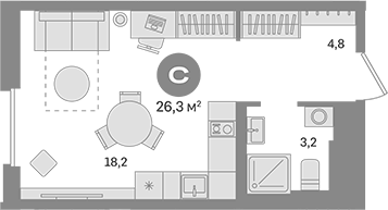 Планировка — Квартал Герцена, Студия, 26 м²