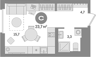 Планировка — Квартал Герцена, Студия, 24 м²