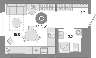 Планировка — Квартал Герцена, Студия, 24 м²