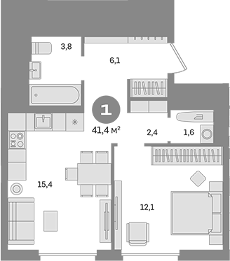 Планировка — Квартал Герцена, 1-комн., 41 м²