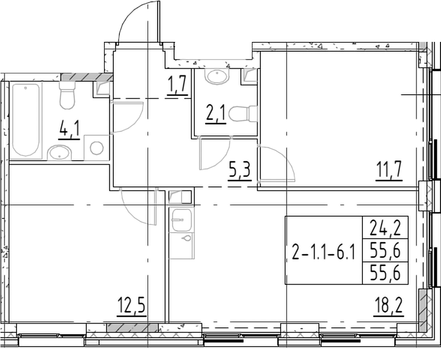 Планировка — Shagal, 3-комн., 56 м²