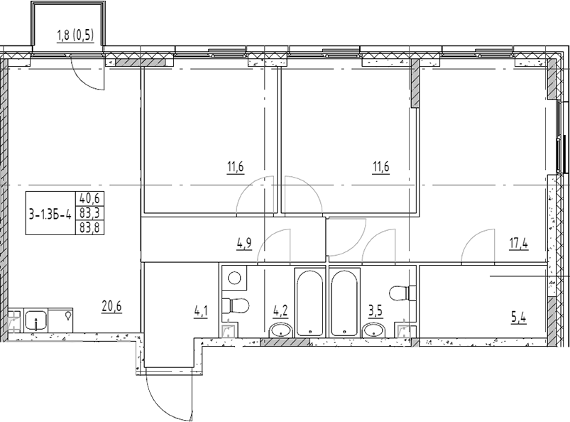 Планировка — Shagal, 4-комн., 83 м²