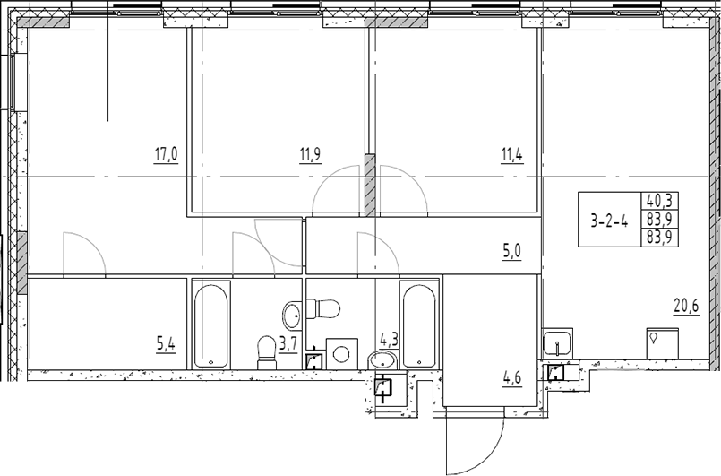Планировка — Shagal, 4-комн., 84 м²