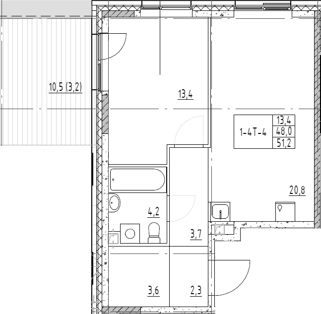 Планировка — Shagal, 2-комн., 48 м²