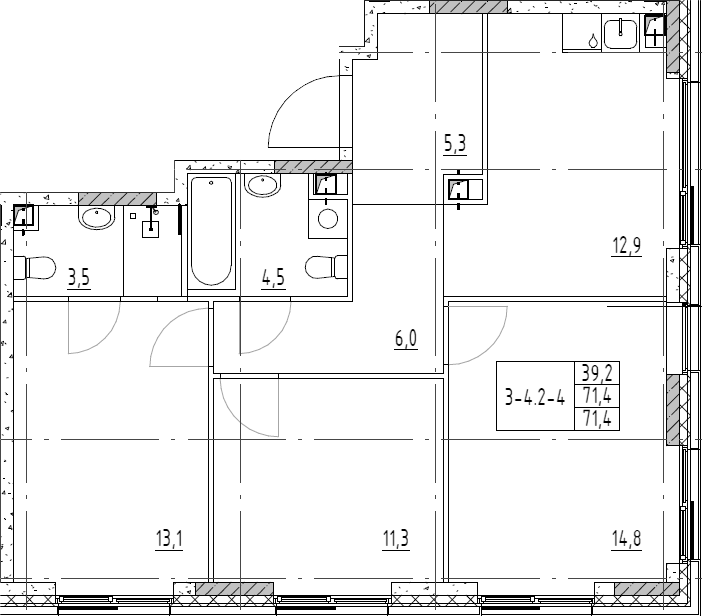 Планировка — Shagal, 3-комн., 71 м²