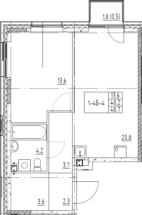 Планировка — Shagal, 2-комн., 48 м²