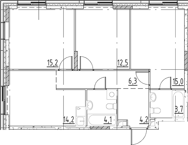 Планировка — Shagal, 3-комн., 75 м²