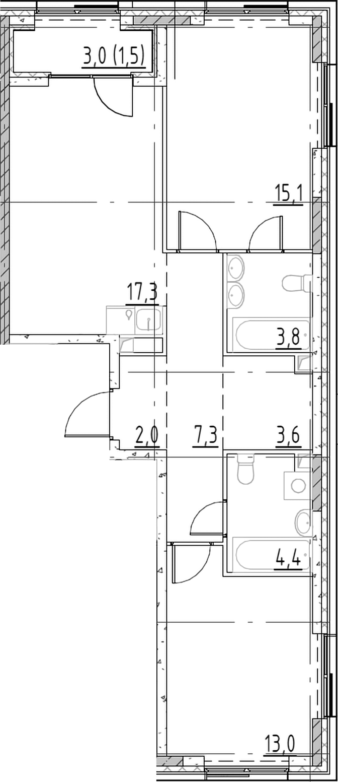 Планировка — Shagal, 3-комн., 67 м²