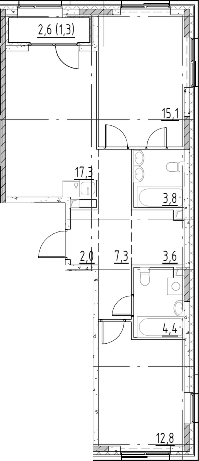Планировка — Shagal, 3-комн., 66 м²