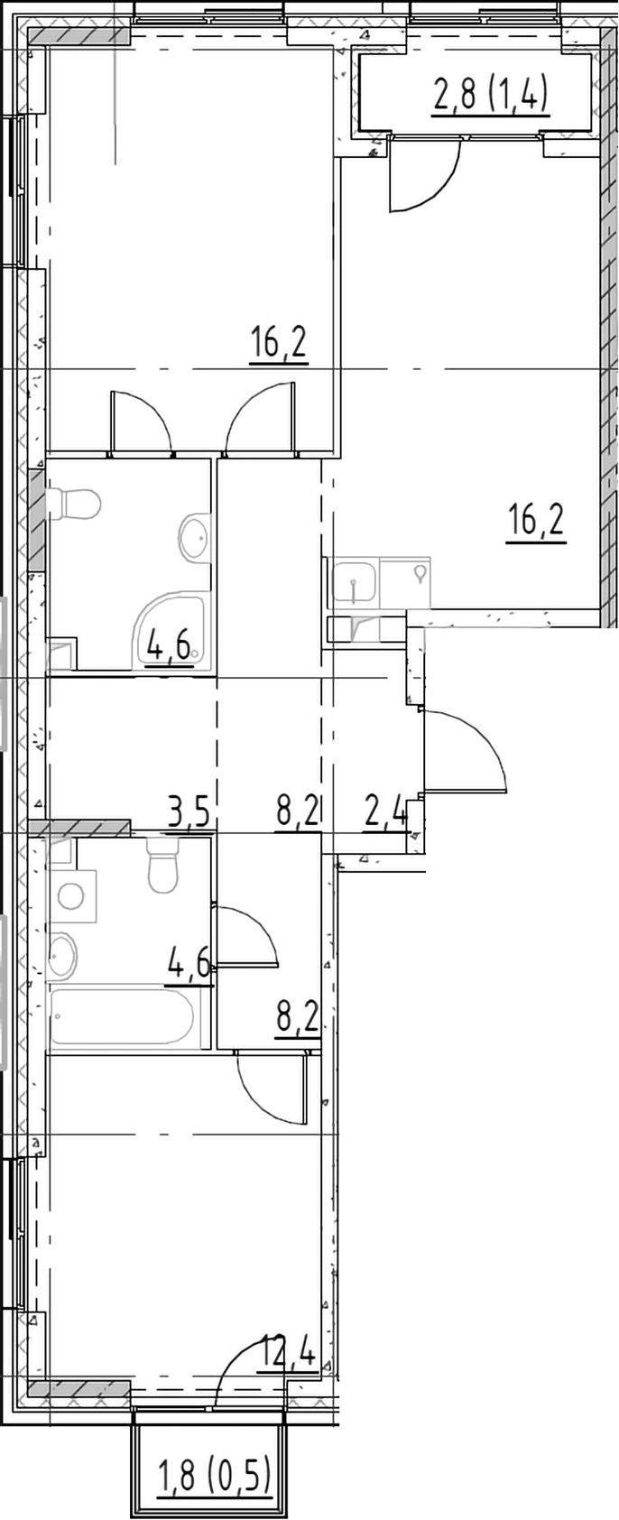 Планировка — Shagal, 3-комн., 68 м²