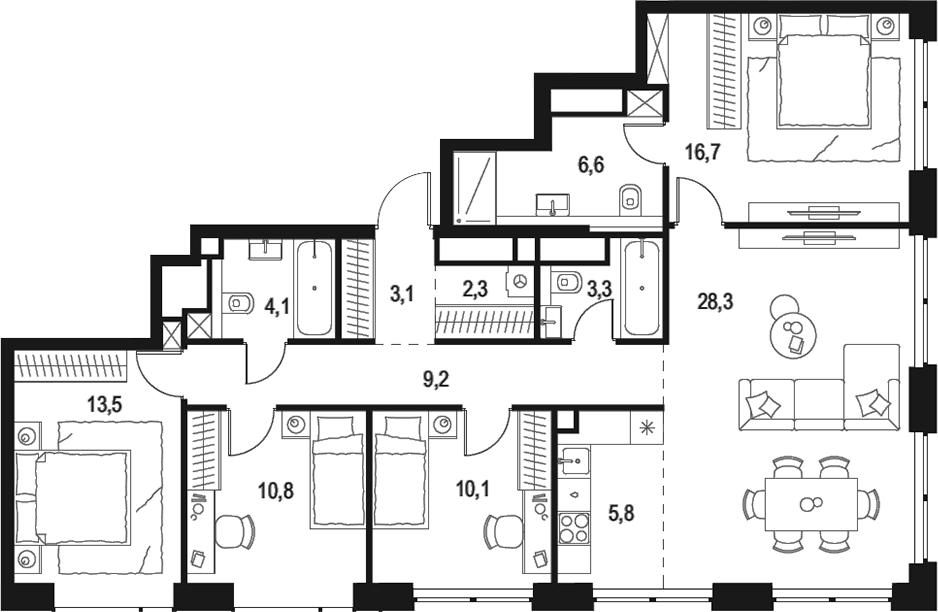 Планировка — Левел Звенигородская, 5-комн., 114 м²