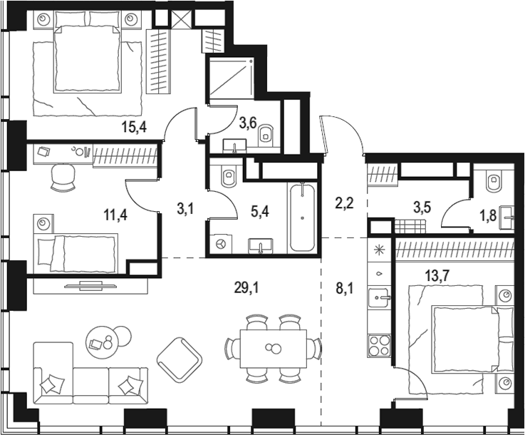 Планировка — Левел Звенигородская, 4-комн., 97 м²