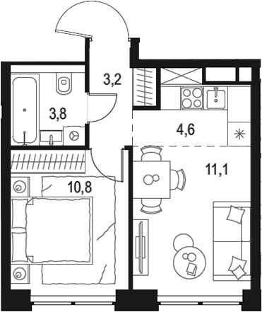 Планировка — Левел Звенигородская, 2-комн., 34 м²