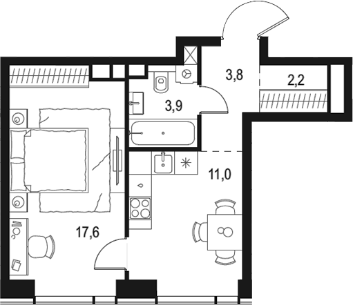 Планировка — Левел Звенигородская, 1-комн., 39 м²