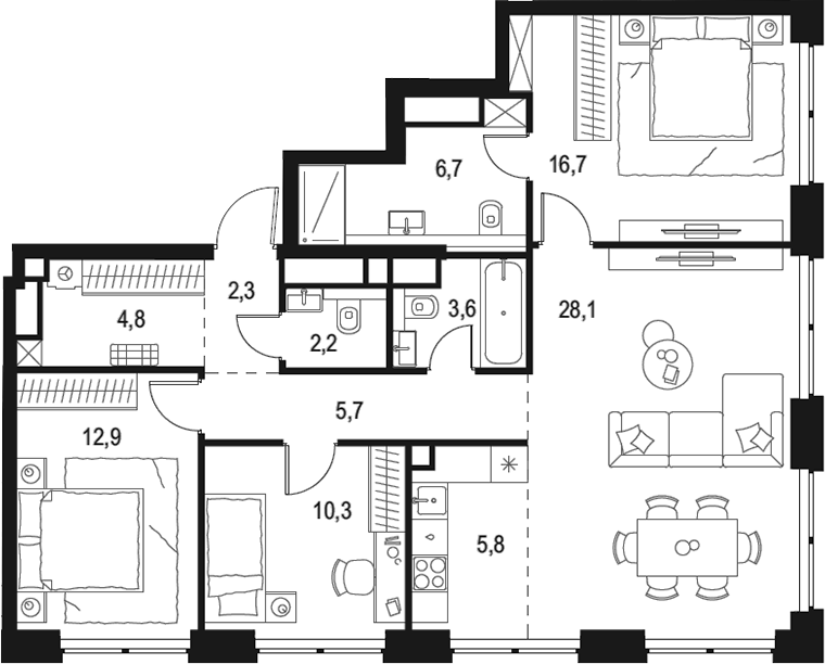 Планировка — Левел Звенигородская, 4-комн., 99 м²