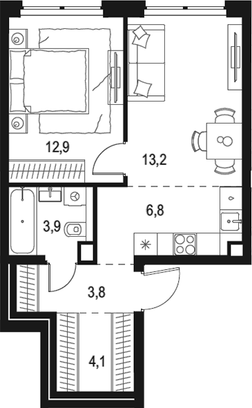 Планировка — Левел Звенигородская, 2-комн., 45 м²