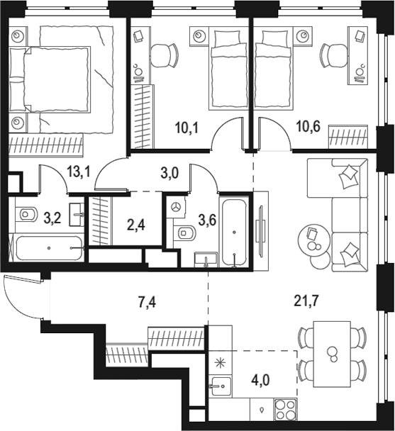 Планировка — Левел Звенигородская, 4-комн., 79 м²