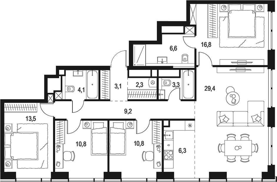 Планировка — Левел Звенигородская, 5-комн., 116 м²