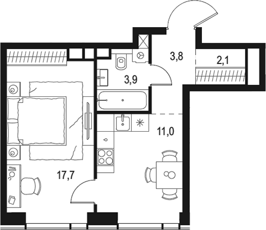 Планировка — Левел Звенигородская, 1-комн., 39 м²