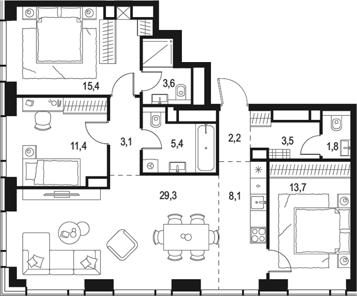 Планировка — Левел Звенигородская, 4-комн., 98 м²