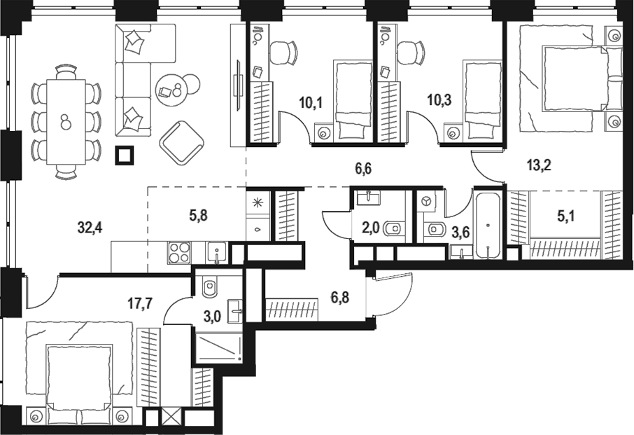 Планировка — Левел Звенигородская, 5-комн., 117 м²