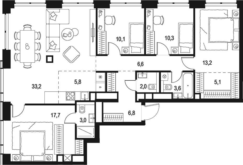 Планировка — Левел Звенигородская, 5-комн., 117 м²