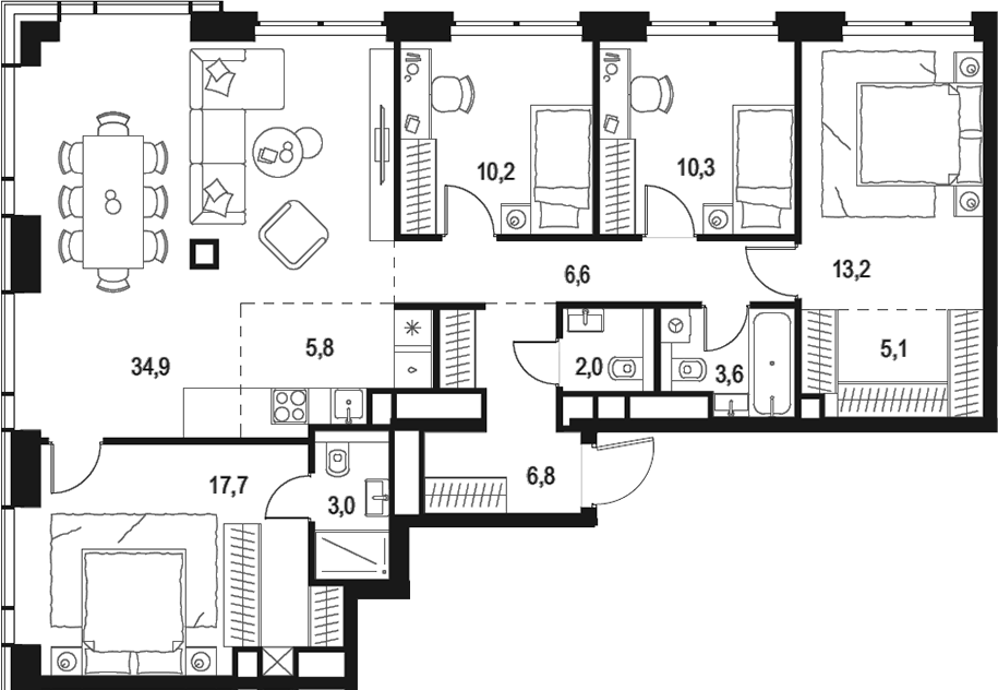 Планировка — Левел Звенигородская, 5-комн., 119 м²