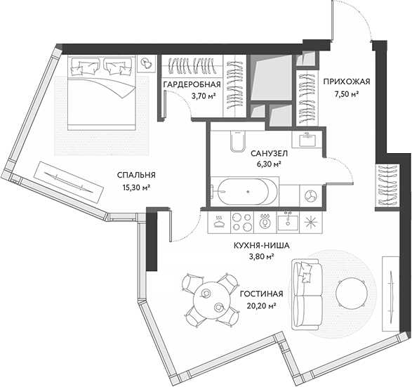 Планировка — ХАЙДАУТ, 2-комн., 57 м²