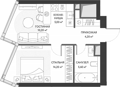 Планировка — ХАЙДАУТ, 2-комн., 39 м²