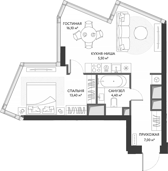 Планировка — ХАЙДАУТ, 2-комн., 46 м²