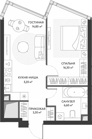 Планировка — ХАЙДАУТ, 2-комн., 46 м²