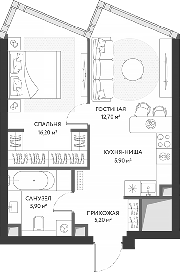 Планировка — ХАЙДАУТ, 2-комн., 46 м²