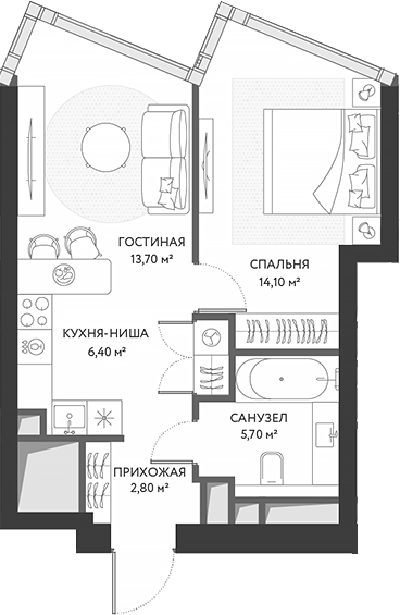 Планировка — ХАЙДАУТ, 2-комн., 43 м²