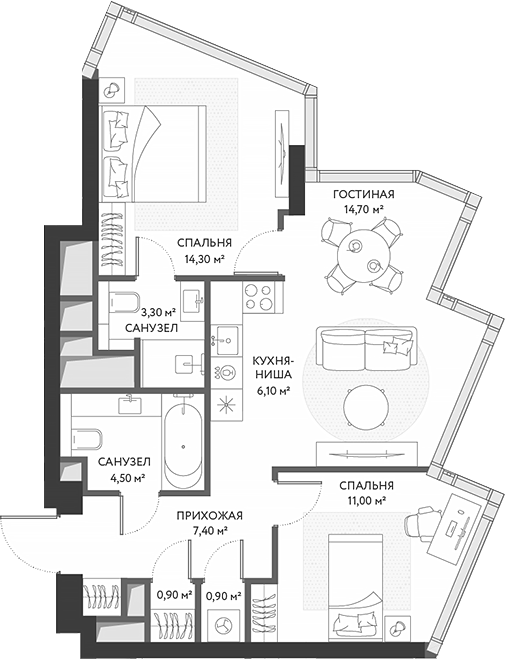 Планировка — ХАЙДАУТ, 3-комн., 63 м²