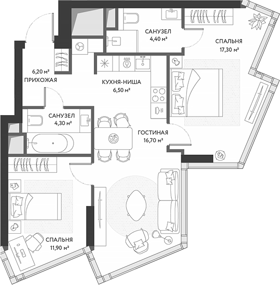 Планировка — ХАЙДАУТ, 3-комн., 67 м²