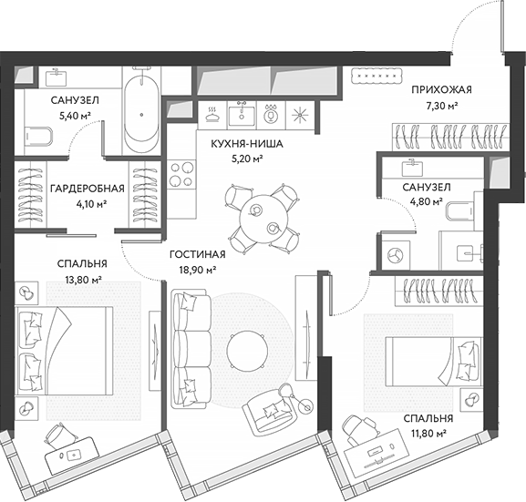 Планировка — ХАЙДАУТ, 3-комн., 71 м²