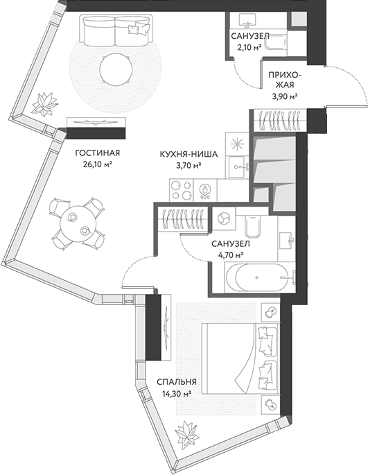Планировка — ХАЙДАУТ, 2-комн., 55 м²