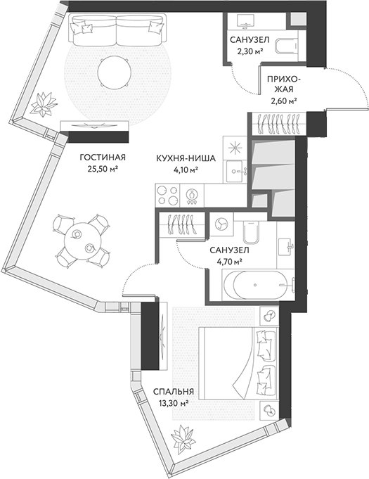 Планировка — ХАЙДАУТ, 2-комн., 53 м²