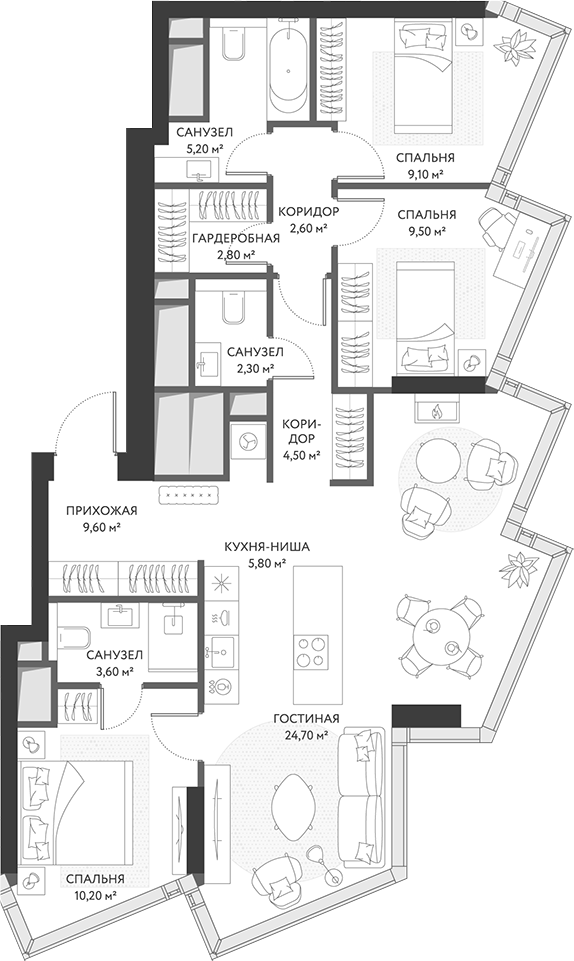 Планировка — ХАЙДАУТ, 4-комн., 90 м²
