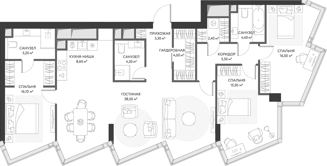 Планировка — ХАЙДАУТ, 4-комн., 126 м²
