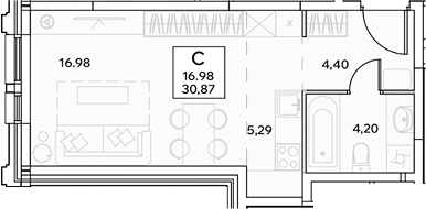 Планировка — ЭВОПАРК Измайлово, Студия, 31 м²