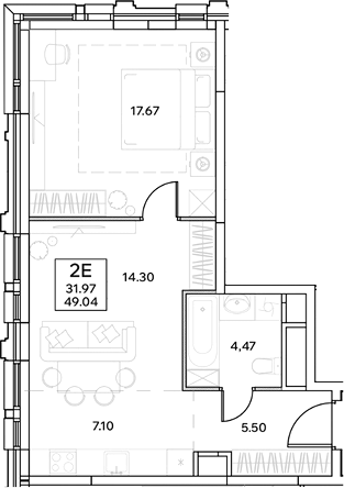 Планировка — ЭВОПАРК Измайлово, 2-комн., 49 м²