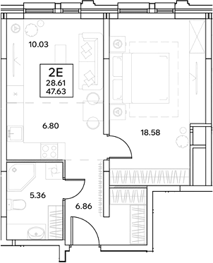 Планировка — ЭВОПАРК Измайлово, 2-комн., 48 м²