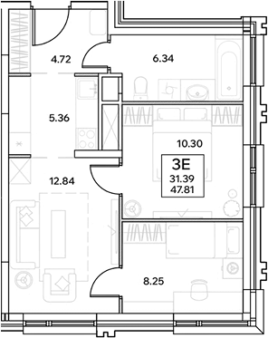 Планировка — ЭВОПАРК Измайлово, 3-комн., 48 м²