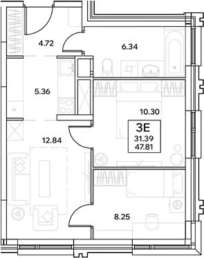 Планировка — ЭВОПАРК Измайлово, 3-комн., 48 м²