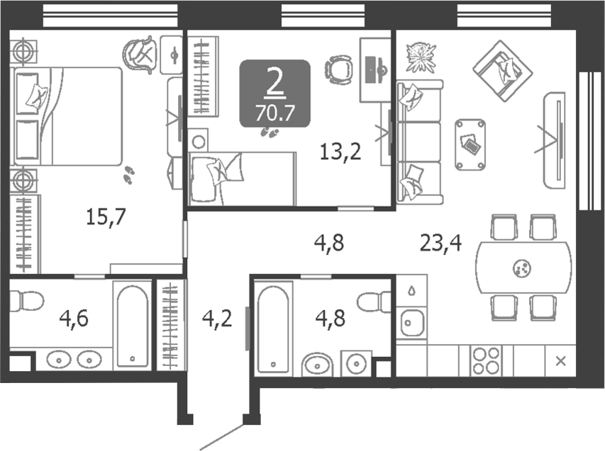 Планировка — Shagal, 3-комн., 71 м²