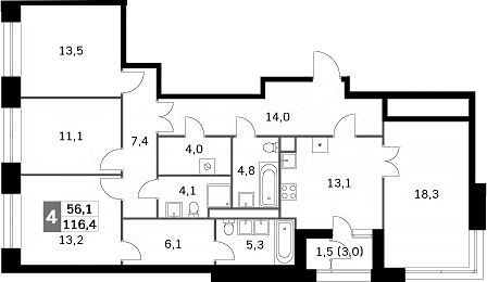Планировка — Sky Garden, 4-комн., 115 м²